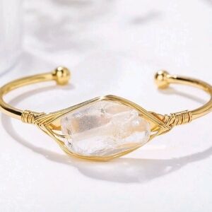🤍🤍NEW🤍🤍 BEAUTIFUL!! WHITE CRYSTAL Natural Stone Inlaid Bangel Bracelet